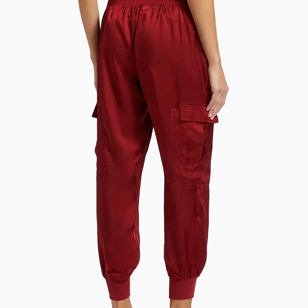 cinq a sept Burgundy Satin Cargo Jogger Pants - Picture 2 of 6